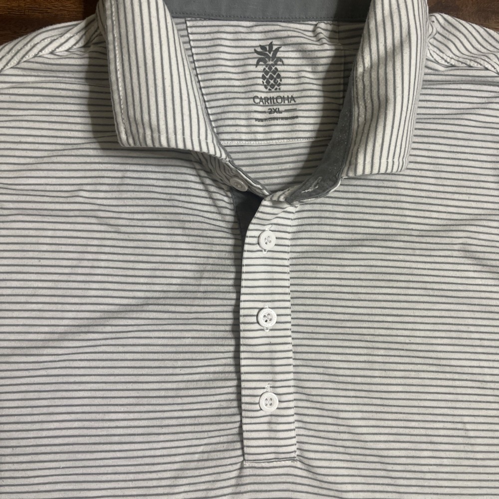 Cariloha Bamboo Comfort Polo Shirt White Gray Striped Mens Size 2XL S/S